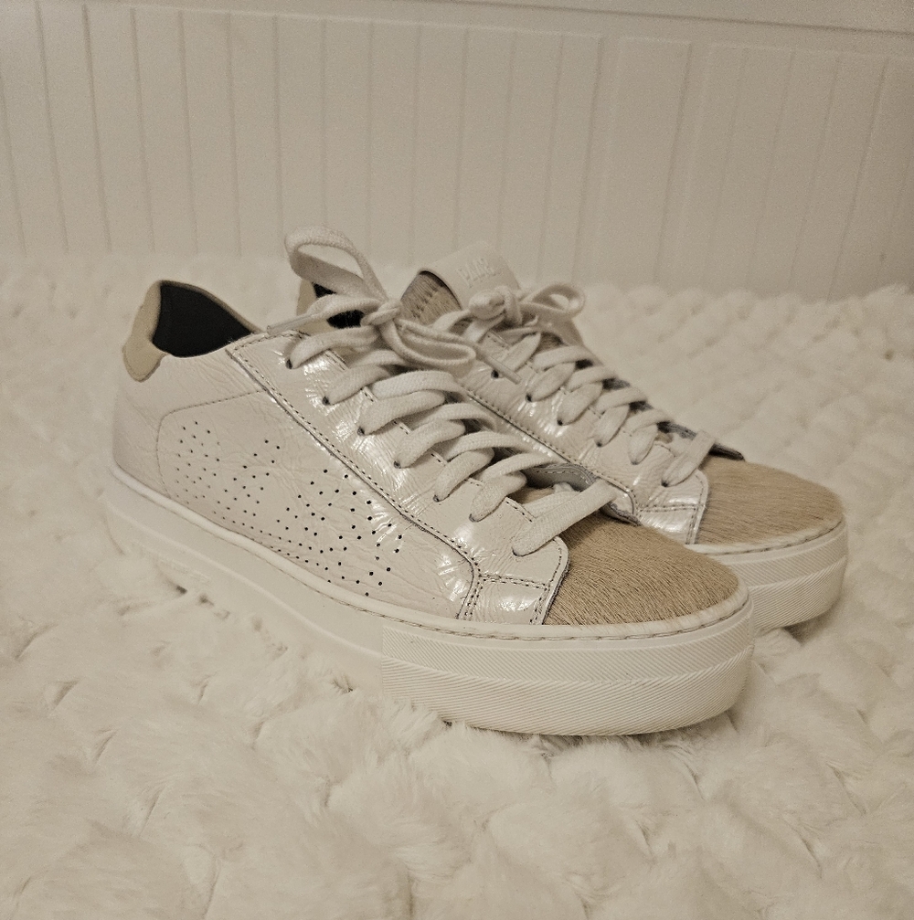 P448 womens Theo calf hair Sneakers size 38 (8), White, Cream